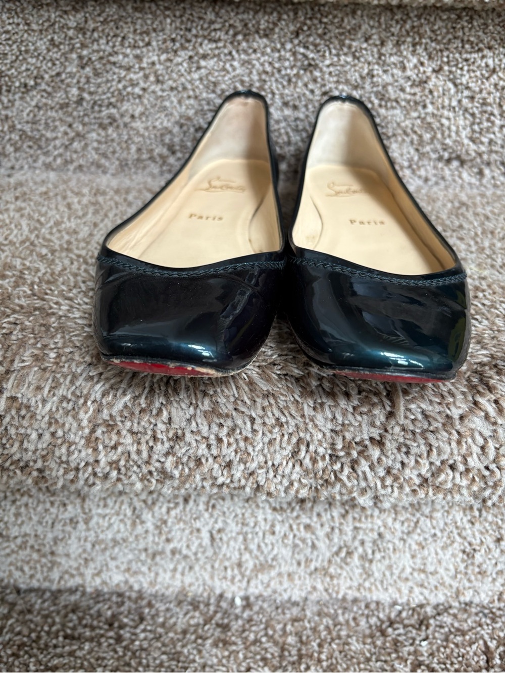 Christian Louboutin Emerald Green Women’s Patent Leather Square Toe Ballet Flats - Picture 5 of 14
